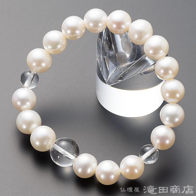 仏壇屋 滝田商店 腕輪念珠 数珠 ブレスレット 淡水パール（白） 本水晶
