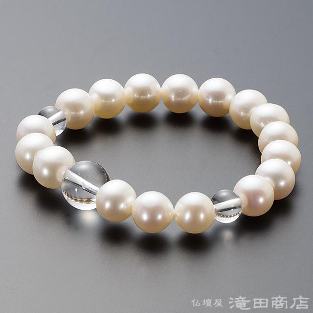 仏壇屋 滝田商店 腕輪念珠 数珠 ブレスレット 淡水パール（白） 本水晶