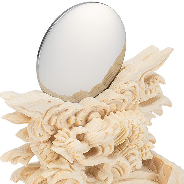 仏壇屋 滝田商店 神鏡 (龍彫り台付) 金属製「本鏡」 2寸 鏡径6cm×高さ