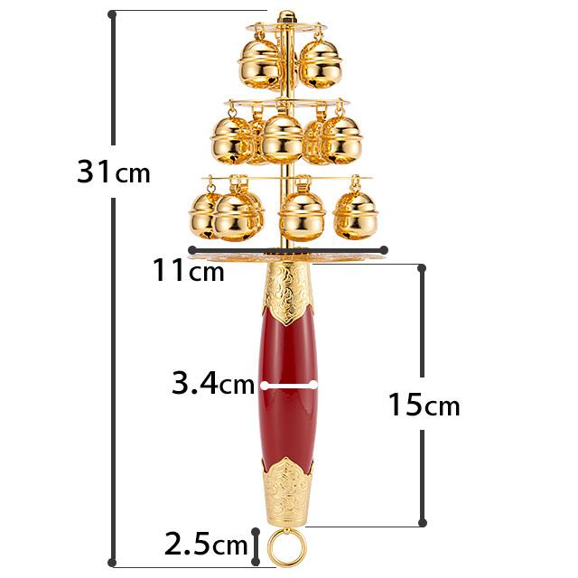 神楽鈴 本金メッキ 十字型 全長31cm×巾11cm かぐら鈴 東型 お神楽 三番叟鈴 巫女鈴 日本製｜takita｜05