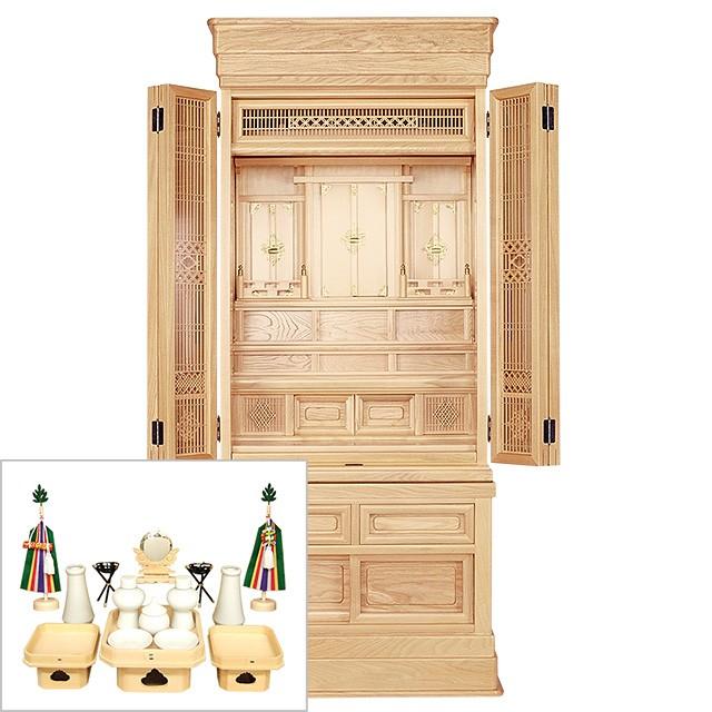 仏壇屋 滝田商店 祖霊舎 神徒壇 台付型 50号(巾広) 神具セット付き 