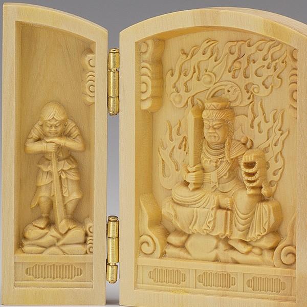 厄除け三開仏 不動三尊 柘植製（不動明王・矜羯羅童子 制多迦童子
