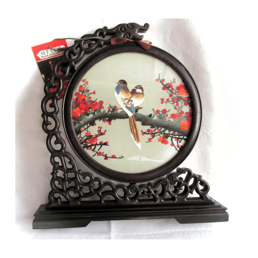 シルク刺繍  置物 工芸品 中国工芸品シルク両面刺繍 置物