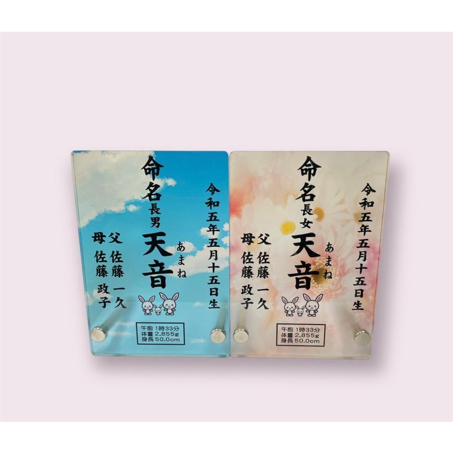 アクリル製カラー命名書ミニサイズ（お祝い 贈答 記念品 アクリル製