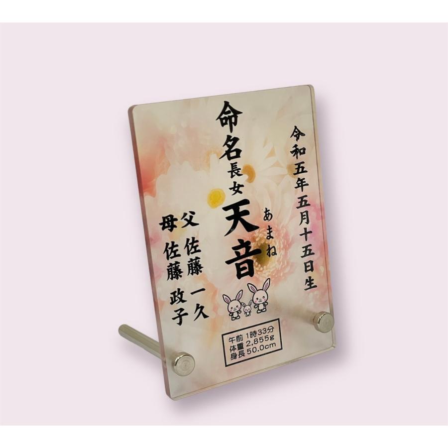 アクリル製カラー命名書ミニサイズ（お祝い 贈答 記念品 アクリル製