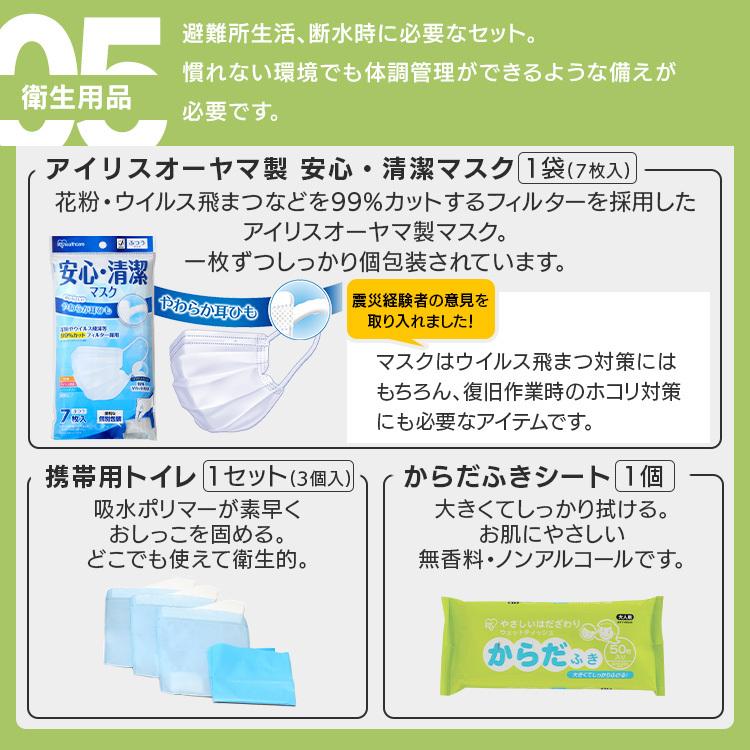 防災グッズ 防災リュック 必要なもの 防災セット 1人用 4５点 3日分 食品 保存食 アイリスオーヤマ 避難 非常用 BSS1-45｜takuhaibin｜17