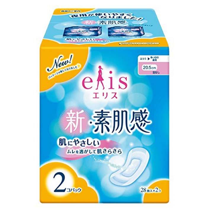 eLIS 新・素肌感 28枚入 2個パック　その他 エリス新・素肌感 ふつう〜多い 昼羽なし 28枚2個パック 大王製紙