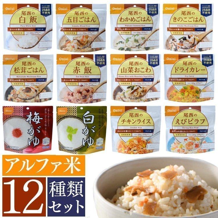 非常食 セット 防災食 保存食 アルファ米 非常食セット 尾西食品 アルファ米 12種 備蓄 災害用食品 非常食 新アルファ米12種類コンプリートセットE  (D)