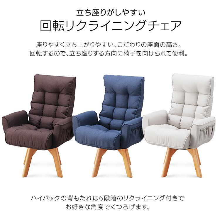 座椅子 ハイバック リクライニングチェア 回転式 多機能 ネイビー