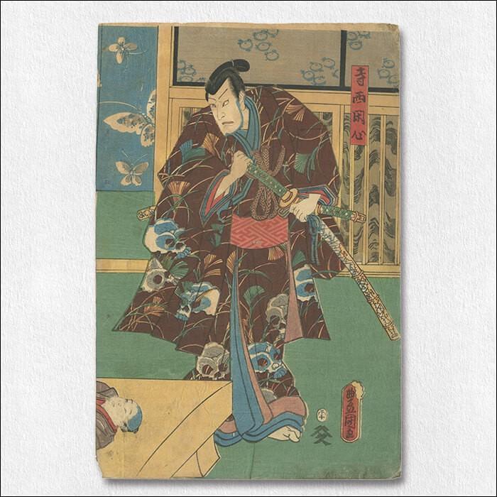 古物 国貞　浮世絵 木版画 多色刷り 歌舞伎 演目 人物画 F33 歌川国貞 浮世絵 歌舞伎 ”寺西閑心” ukiyo-e 海外配送可 : ウェルカム