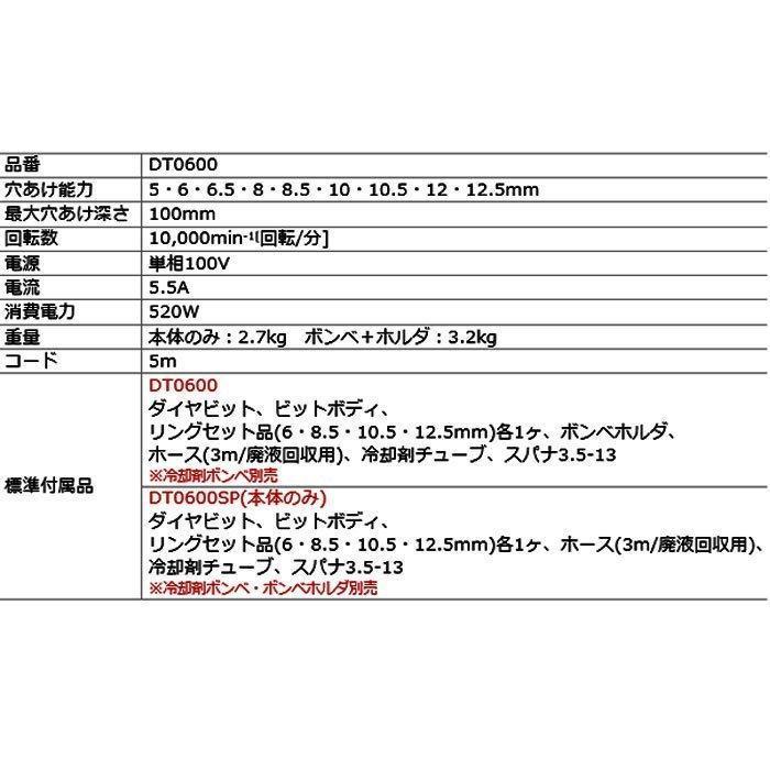 マキタ（makita） ダイヤテックドリル DT0600 (冷却剤ボンベ別売) : 匠