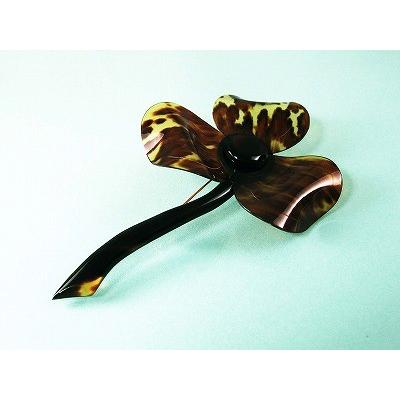 本べっ甲 花 ブローチ （のし等ギフト対応無料）落下防止シリコン付