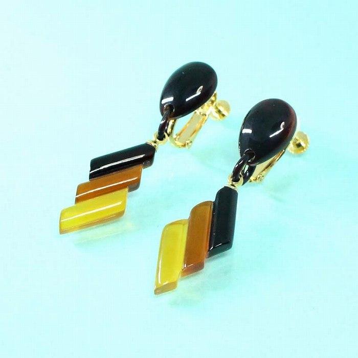 本べっ甲 飴色 茶色 黒色 次分 ブラ イヤリング 菱形がゆれる (のし等  