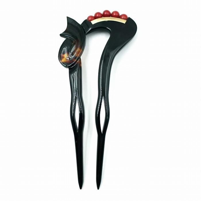 鼈甲かんざし・珊瑚セット 本べっ甲 かんざし 赤珊瑚 18金プレート付 おしゃれ丸型 ヘア