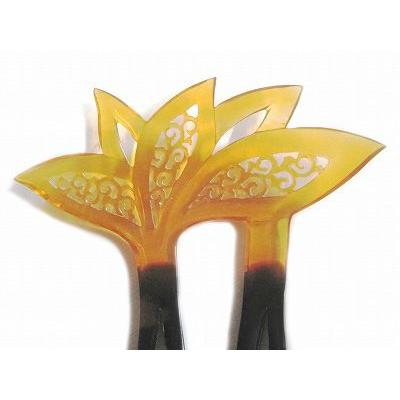 本べっ甲 かんざし 二本挿し 飴色鼈甲に唐草模様の透かし ヘア 本べっ甲 かんざし 二本挿し 飴色鼈甲に唐草模様の透かし ヘア