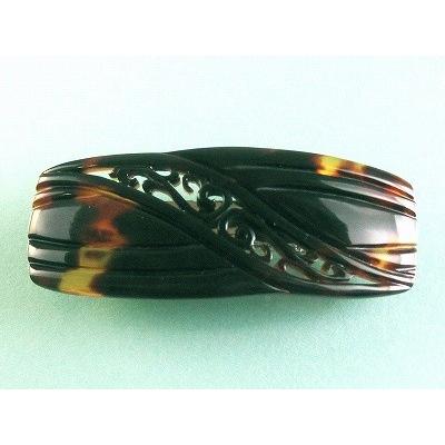 本べっ甲 髪留め 細かな彫と 透かしの バレッタ ヘア アクセサリー (の