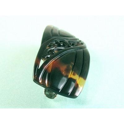 本べっ甲 髪留め 細かな彫と 透かしの バレッタ ヘア アクセサリー (の