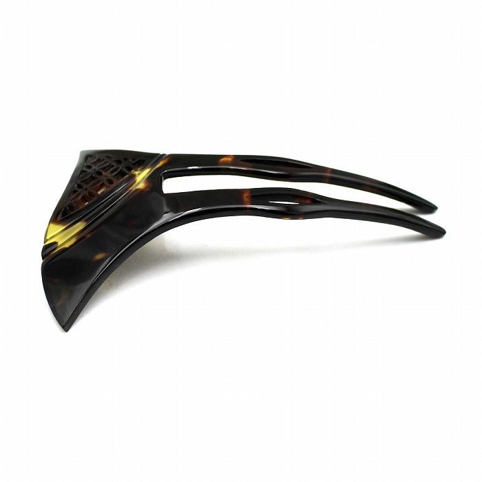 透かし入り 本べっ甲 かんざし 茨布甲 七宝柄 バチ型 二本挿し 簪 桐箱入 (のし等ギフト対応無料) 黒留袖などの和装 着物 フォーマルな髪型にの画像