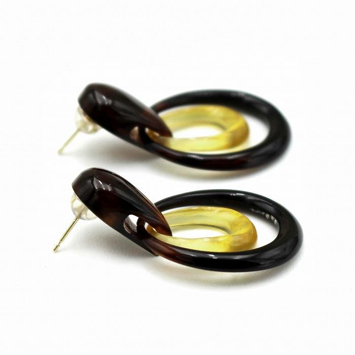 本べっ甲 二重滴型 揺れる ピアス (のし等ギフト対応無料) 18金 
