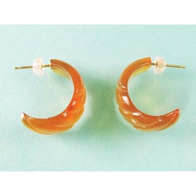 本べっ甲 飴色 G形 ピアス (のし等ギフト対応無料) 18金イエロー 