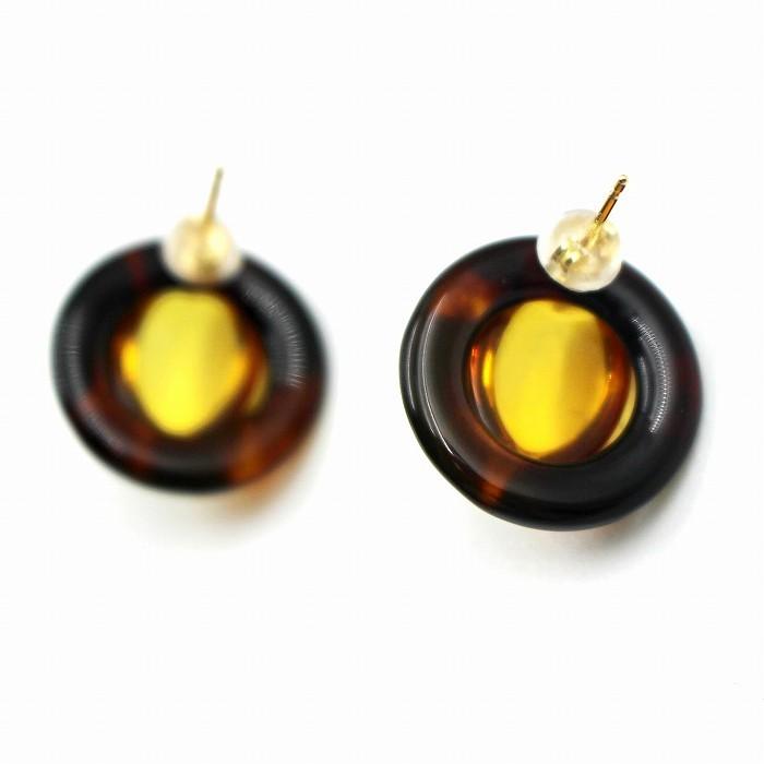 本べっ甲 琥珀付 ピアス (のし等ギフト対応無料) 18金イエローゴールド ポスト 太さ0.7ミリ 直径18ミリの輪の画像