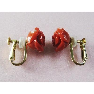 桃珊瑚 バラ イヤリング (のし等ギフト対応無料) 18金イエロー  