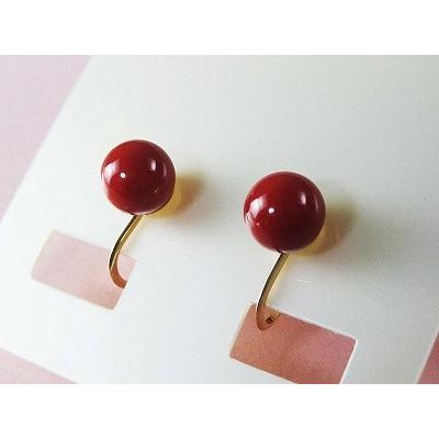 血赤珊瑚 7.4ミリ玉 イヤリング (のし等ギフト対応無料) 18金イエロー
