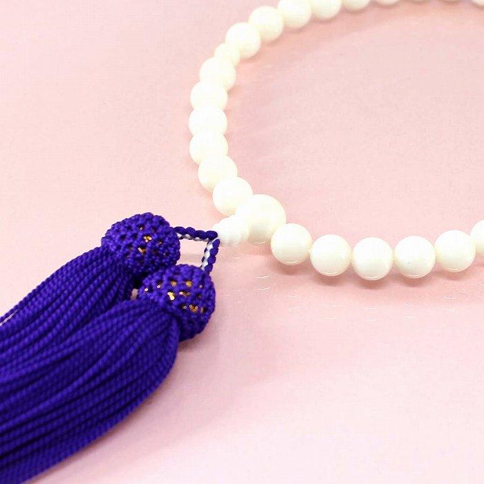 白珊瑚 数珠 女性用 8mm玉 長さ26センチ 数珠袋付 桐箱入（のし等