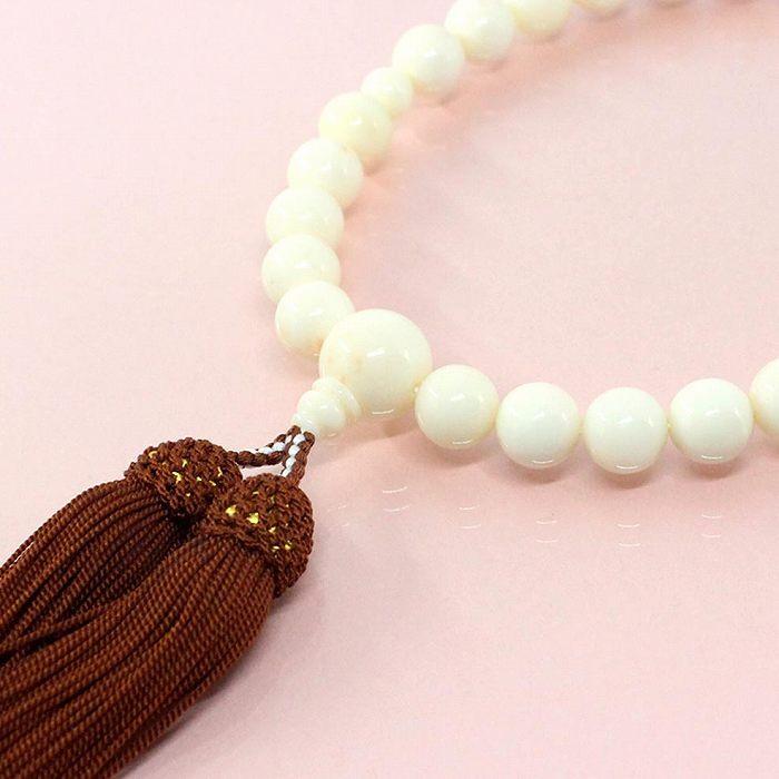 白珊瑚 数珠 女性用 10.5mm玉 長さ30センチ 数珠袋付 桐箱入（のし等