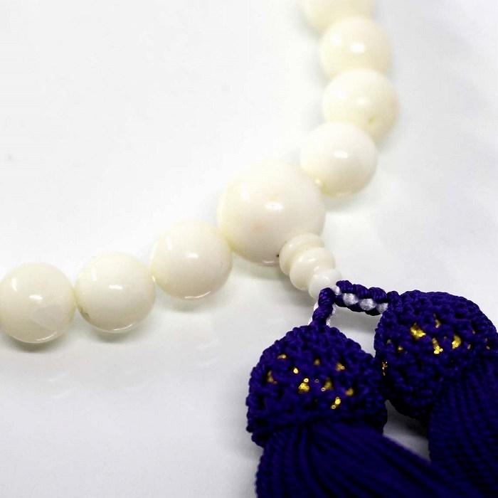 白珊瑚 数珠 女性用 9mm玉 長さ28センチ 数珠袋付 桐箱入（のし等ギフト対応無料） 無染色さんご サンゴ念珠は結納、嫁入り道具に