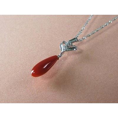 血赤珊瑚 ペンダント 12×4.5mm 滴型 高知産 サンゴ プチダイヤモンド付 18金 ホワイトゴールド (のし等ギフト対応無料) 40cm ネックレス 無染色さんご 日本産