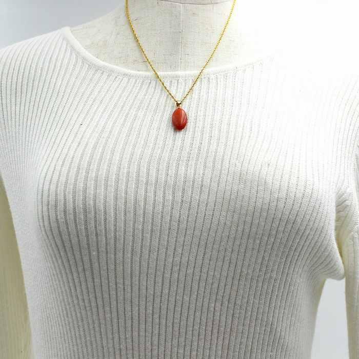 桃色珊瑚のネックレス　金具K18 桃珊瑚 小判型 ペンダント K18金具 (のし等ギフト対応無料) 45cm