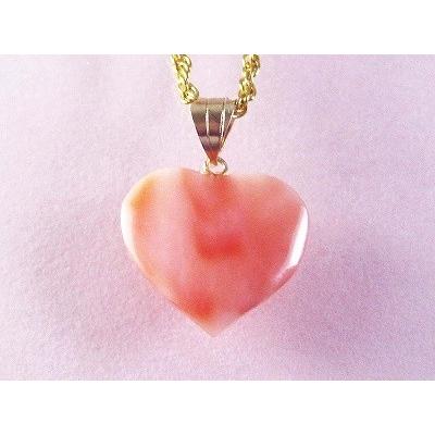 訳あり 深海珊瑚 ハート ペンダント ネックレス 18金の金具にきれいな 