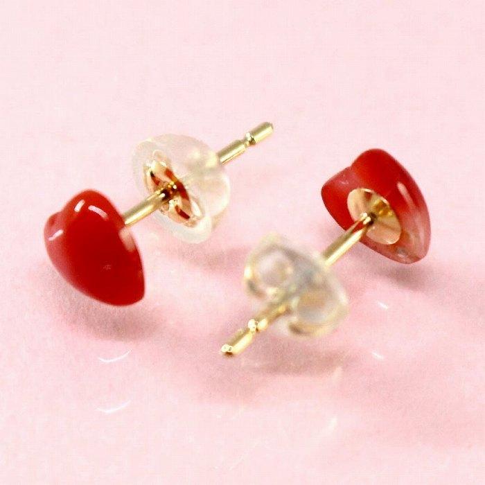 血赤珊瑚 ハート ピアス 5.3mm ハート型 高知産血赤珊瑚（のし等ギフト  