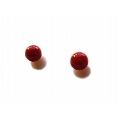血赤珊瑚6.0ミリ玉ピアス/ジュエリー/サンゴ/アクセサリー/K18/一粒 