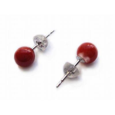 血赤珊瑚6.0ミリ玉ピアス/ジュエリー/サンゴ/アクセサリー/K18/一粒 