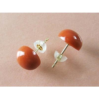 桃珊瑚 ピアス 半玉 9ミリのサンゴ（のし等ギフト対応無料 ）18金 