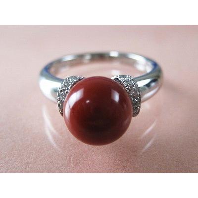 血赤珊瑚 指輪 ぷちダイヤモンド付プラチナのリング （のし等ギフト  