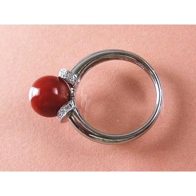 血赤珊瑚 指輪 ぷちダイヤモンド付プラチナのリング （のし等ギフト