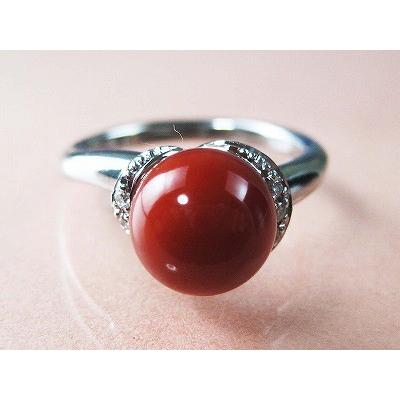 血赤珊瑚 指輪 ぷちダイヤモンド付 18KWGのリング （のし等ギフト対応