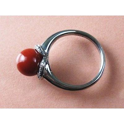 血赤珊瑚 指輪 ぷちダイヤモンド付 18KWGのリング （のし等ギフト対応