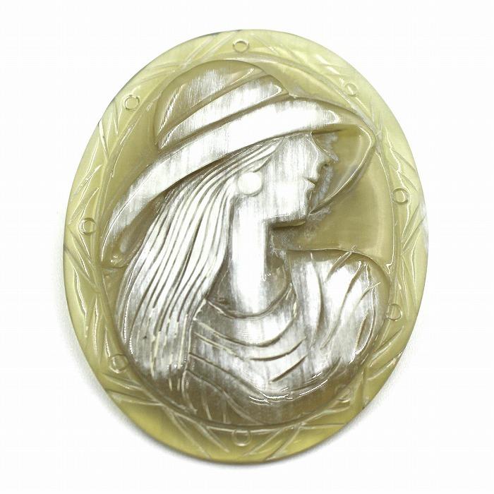 未使用品 水牛角 トルコ石 カメオ ブローチ 兼 ペンダント 水牛の角 トルコ石 カメオ ペンダント ブローチ 新品