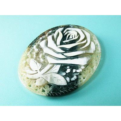 白水牛 薔薇 彫ブローチ（のし等ギフト対応無料 ）約縦95×横77ミリ 