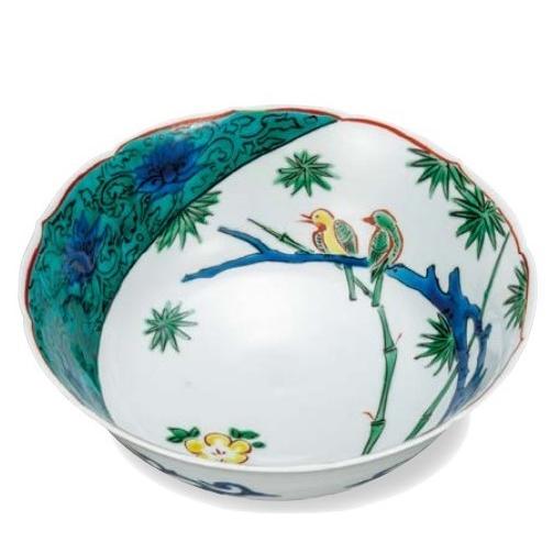 九谷焼  鉢・7号鉢・色絵花鳥文 万平窯 縁起の置物 逸品・鮮やかな色 和食器 陶器