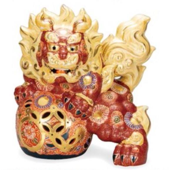九谷焼 獅子 玉乗り置物厄除け魔除け特大約40cm