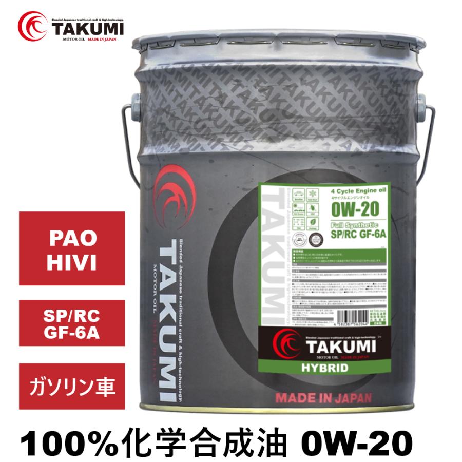 エンジンオイル l ペール缶 0w Sp Rc Gf 6 化学合成油pao Hivi Takumiモーターオイル 送料無料 Hybrid Takumi Motor Oil 通販 Paypayモール