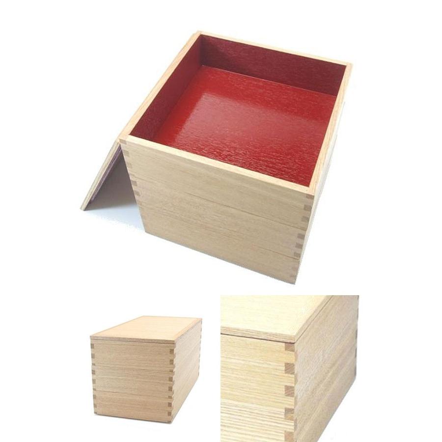送料無料 松屋漆器店 白木塗 タモ 6寸三段重箱 内朱 804110-15-0000