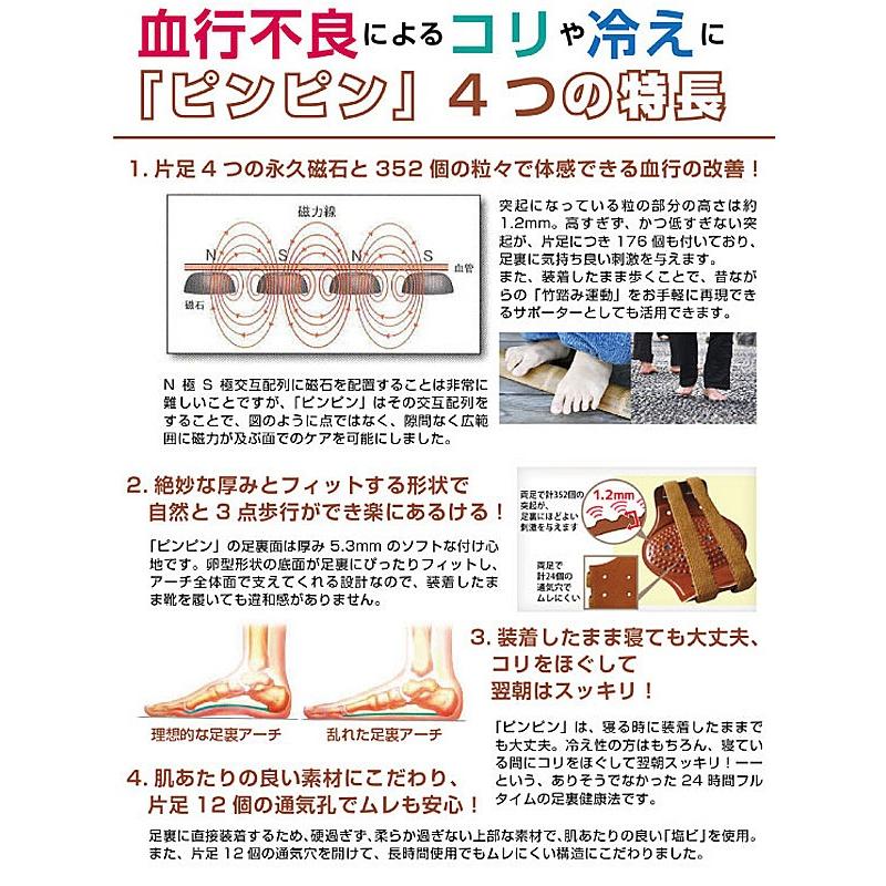ピンピン 磁気健康足心サポーター 1足2個入り 土踏まず用 磁気足裏