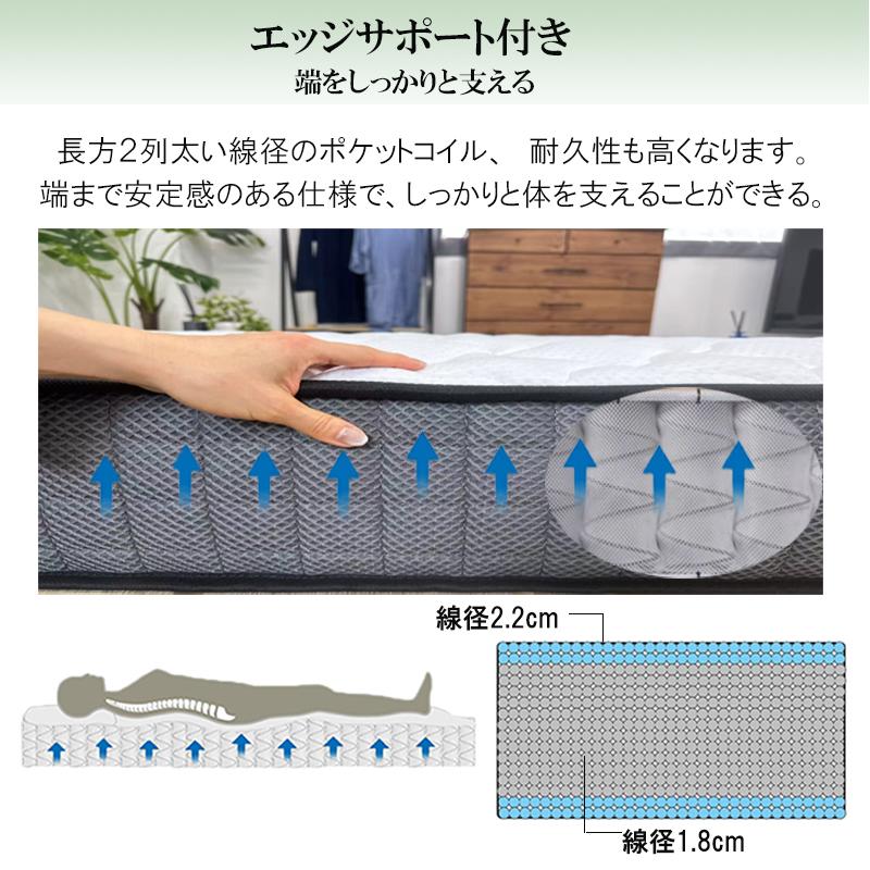 マットレス クイーン 厚め21cm やや硬め ポケットコイル ベッド