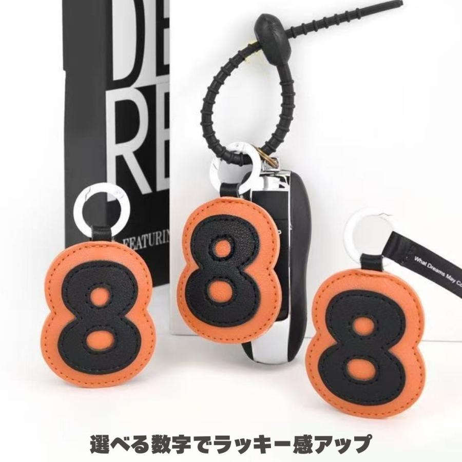 ラッキーナンバーキーホルダー バッグチャーム PUレザー ギフト用 数字